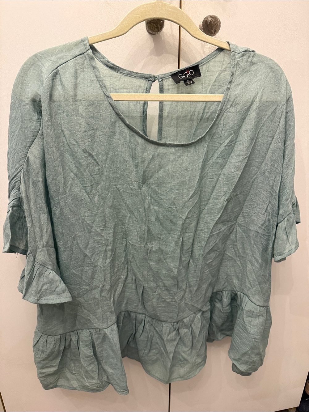G.G.O. Light Aqua Tiered Ruffle Women's Blouse